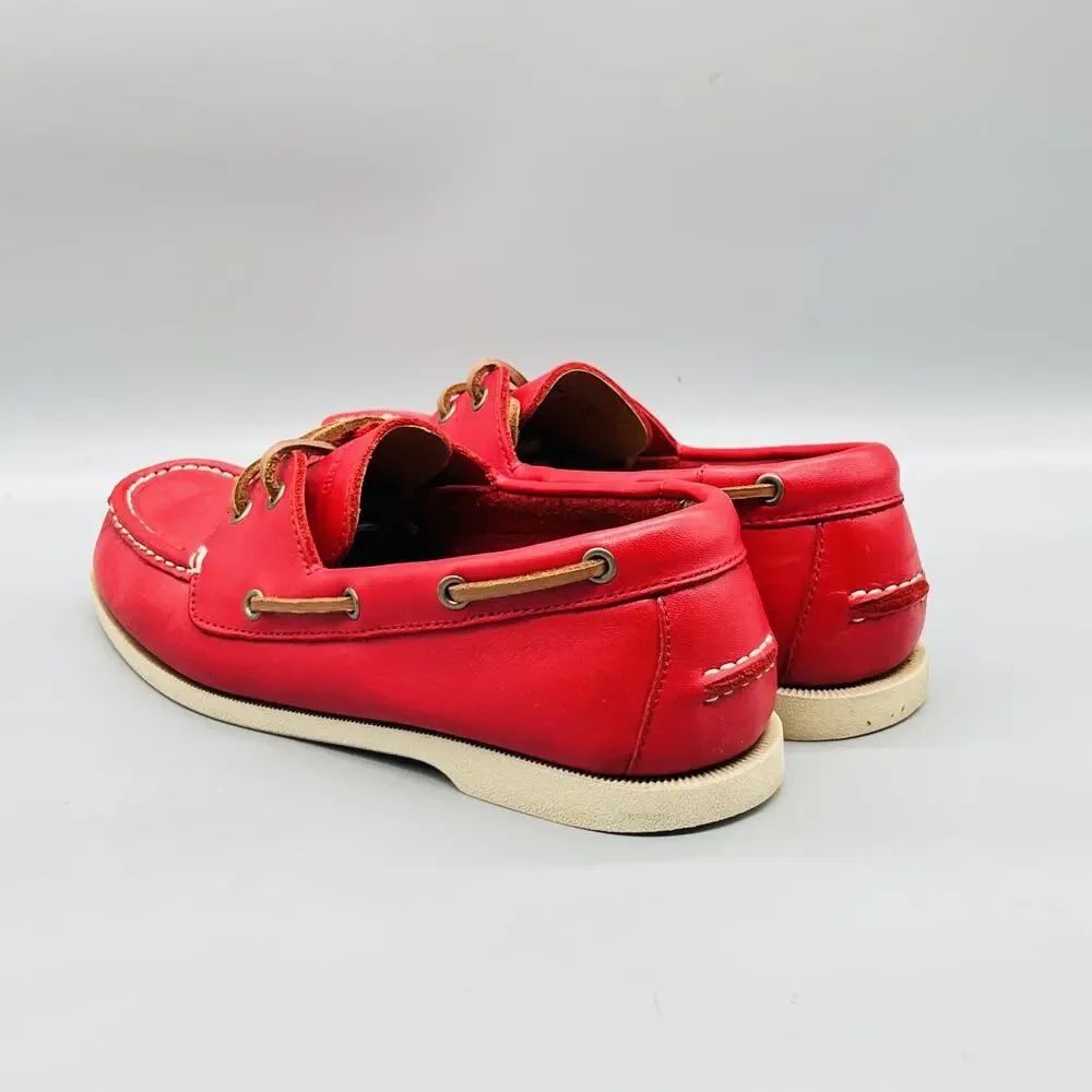 Lands' End Shoes Mens 10 Red Leather 2 Eye Boat Moc Toe Casual Comfort Nautical